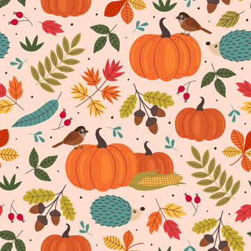 seamless pattern with autumn colorful elements - vector illustration, eps    