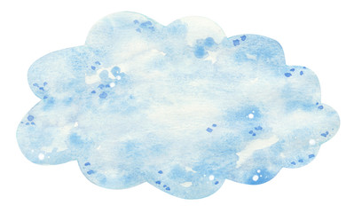 Blue cloud, hand drawn watercolor illustration isolated on white.