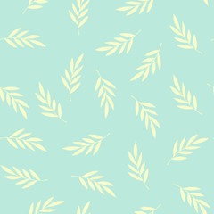 Pastel abstract seamless pattern with leaves and plants on light background. Vector design. Floral background. Printing and textiles. Exotic tropics. Fresh design.