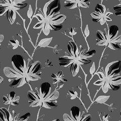 Seamless floral pattern. Orchids on the background. Botanical illustration. Design for packaging, fabric, textile, wallpaper, website, cards.