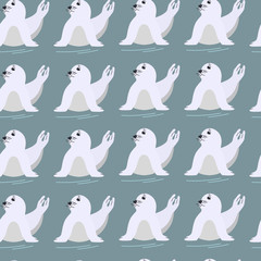 Seal pup seamless pattern. Vector illustration of sitting seal animal in a flat style. Design element for textile print, wallpaper, wrapping paper, web background.