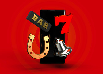 Slot Machine Online Casino Mobile Smartphone Game Icons and Symbols 3D Render