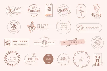 Fototapeten Set of vintage labels and badges for beauty, natural and organic products, cosmetics, spa and wellness, fashion. Vector illustrations for graphic and web design, marketing material, product promotions © PureSolution