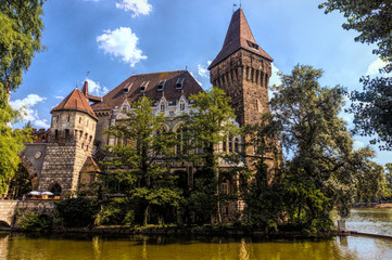 Obraz premium Decorative castle Vajdahunyad in the historical park Varoshliget in Budapest, Hungary. The Millennium of the Hungarian State, 1896