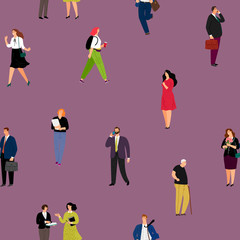 Fototapeta na wymiar People seamless pattern. Casual and business people characters walking and talking, vector illustration