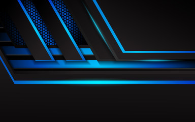 Abstract 3d metallic blue and black frame layout design tech innovation concept geometric background. Can use for wallpaper, poster, brochure, cover, banner, advertising, corporate. Layer on for text