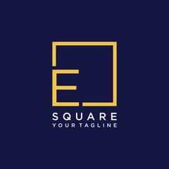 letter E Logo design with square frame line art. business consulting concept. studio icon - vector