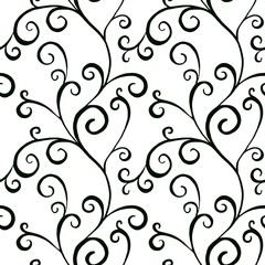 Abstract ornament with curls. Hand drawn seamless pattern with fantasy plant