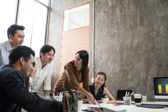 Asian Business People Team Meeting In Modern Office Design Planning Ideas Concept