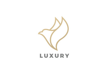 Flying Bird Logo abstract design vector template Linear style. Dove Cosmetics SPA Fashion Logotype icon.