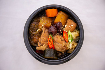 Korean chicken food with soy sauce, Jjimdak