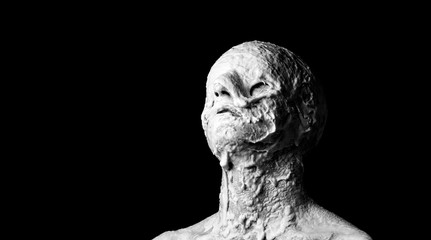 ugly shapeless face made of white mass terrible dramatic portrait of a guy