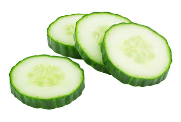 cut green cucumber isolated on white background