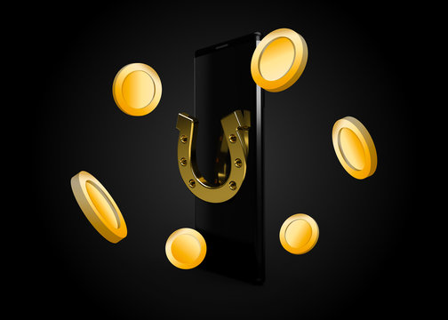 Slot Machine Gold Online Casino Mobile Smartphone Game Icons and Symbols 3D Render