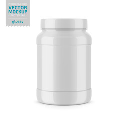 White glossy plastic jar vector mockup template.