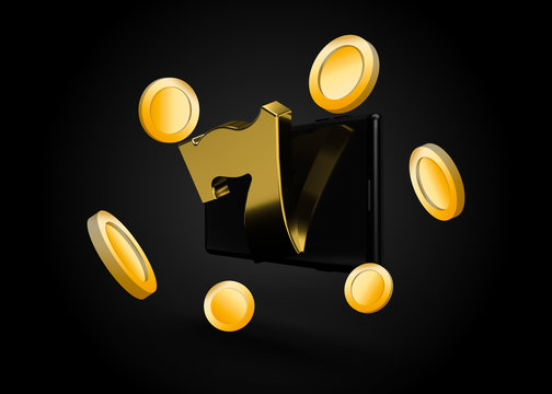 Slot Machine Gold Online Casino Mobile Smartphone Game Icons and Symbols 3D Render