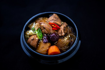 Korean chicken food with soy sauce, Jjimdak