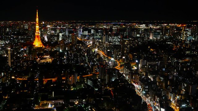 4K 東京夜景　タイムラプス　六本木から鳥瞰で望む都会