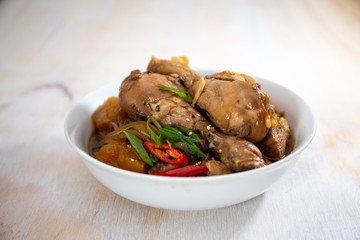 Korean chicken food with soy sauce, Jjimdak