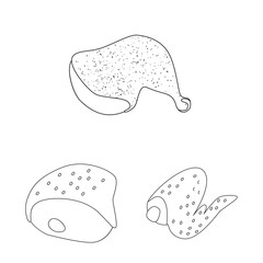Isolated object of food and grilled icon. Collection of food and bird stock vector illustration.