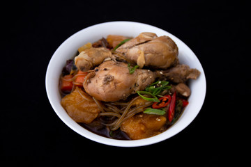 Korean chicken food with soy sauce, Jjimdak