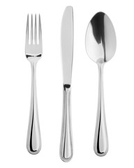 fork, knife, spoon, cutlery isolated on white background, clipping path - obrazy, fototapety, plakaty