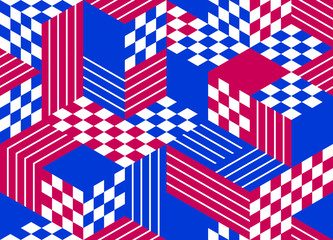 Obraz premium Seamless cubes vector background, rhombus and triangles boxes repeating tile pattern, 3D architecture and construction, geometric design.