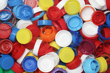 Plastic bottle caps collected for recycling	