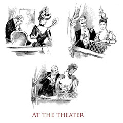 Humor and caricatures: elegant couples at the theater box, from a 19th century French magazine