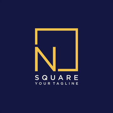 letter N Logo design with square frame line art. business consulting concept. studio icon - vector
