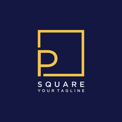 letter P Logo design with square frame line art. business consulting concept. studio icon - vector