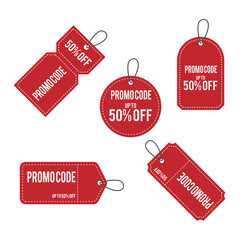 Red discount label sale price tag icon promo code icon - Vector