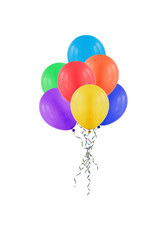 Bunch of realistic rainbow helium balloons isolated on white background.