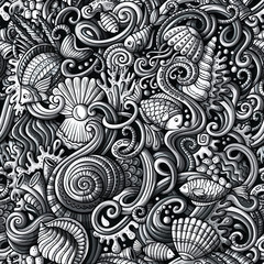 Cartoon doodles under water life seamless pattern