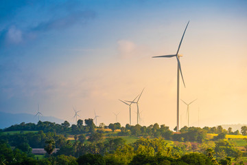 Green energy concept, eco power. Wind turbine located along the hill with the wind blowing all the time. Can produce renewable energy as well. Considered a clean energy.