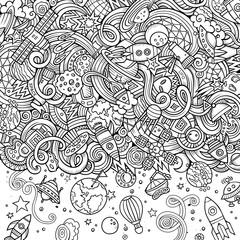 Cartoon cute doodles hand drawn space illustration