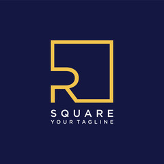 letter R Logo design with square frame line art. business consulting concept. studio icon - vector