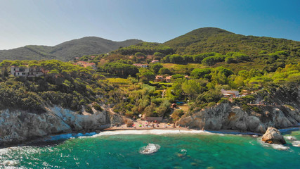 Aerial view of Sansone Beach in Elba Island, Italy.