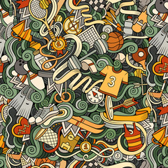 Sports hand drawn doodles seamless pattern