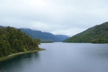 Fototapeta na wymiar Lago Hermoso (Lake Beautiful), in Nahuel Huapi National Park, Argentinian Patagonia.