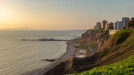 Sunset at the Mirador of Lima City in the area of Miraflores