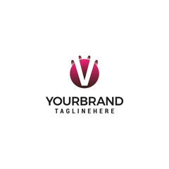 letter V in circle shape logo design concept template