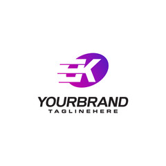 Abstract letter K logo with fast speed lines fast speed moving delivery concept design