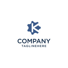 K logo initial letter design template vector inside gear shape design concept