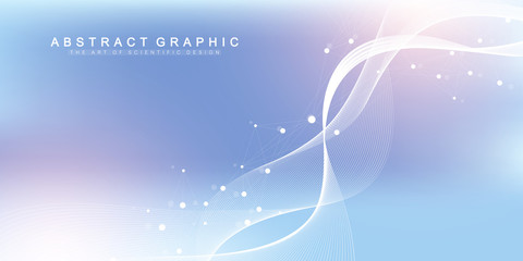Scientific vector illustration genetic engineering and gene manipulation concept. DNA helix, DNA strand, molecule or atom, neurons. Abstract structure for Science or medical background. Wave flow