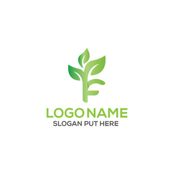 F Letter eco logo design template