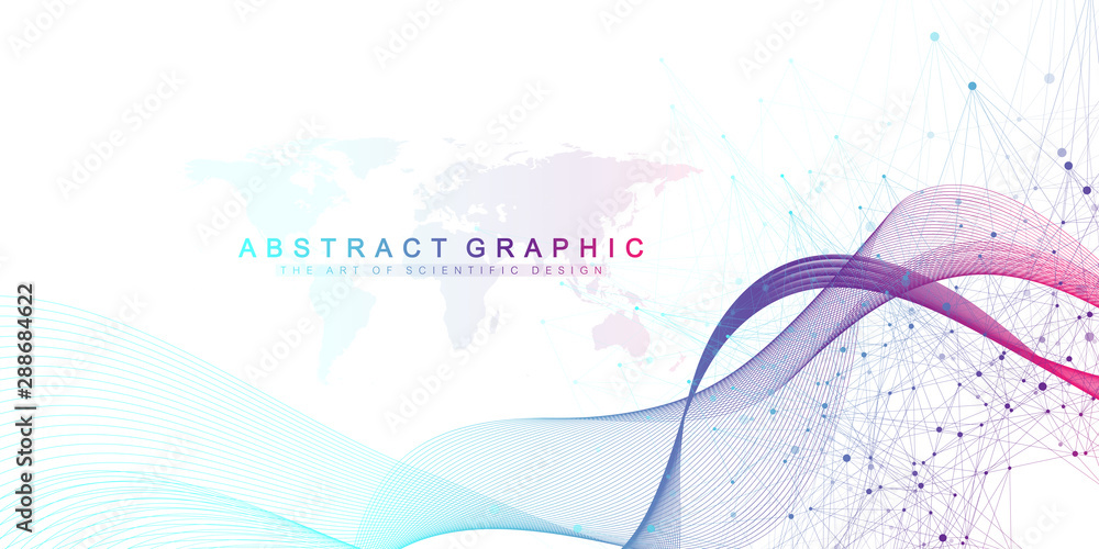 Poster expansion of life. colorful explosion background with connected line and dots, wave flow. visualizat
