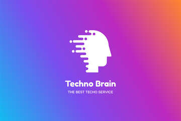 Fototapeta na wymiar Human Head and Chip Techno Brain Multimedia Logo