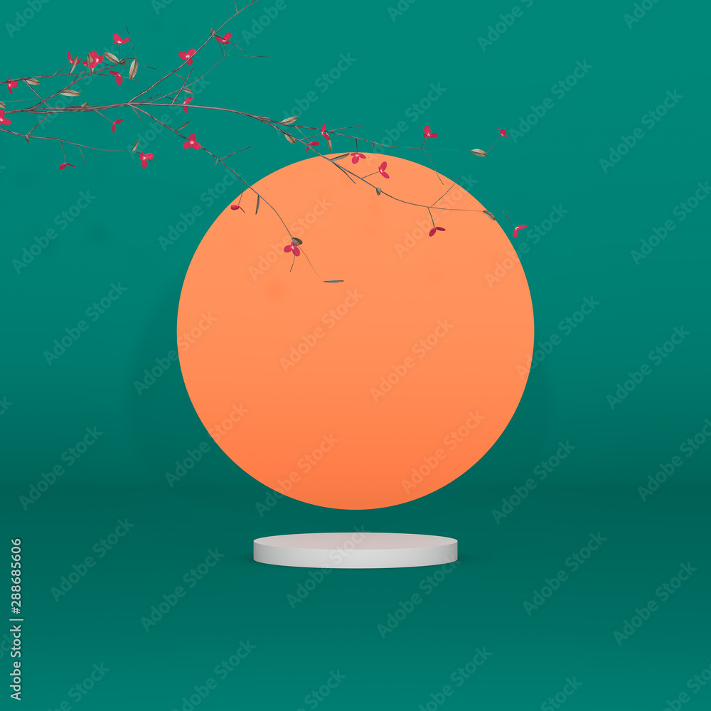 Aufkleber abstract cylinder box with full moon background. mid autumn festival background. 3d render.