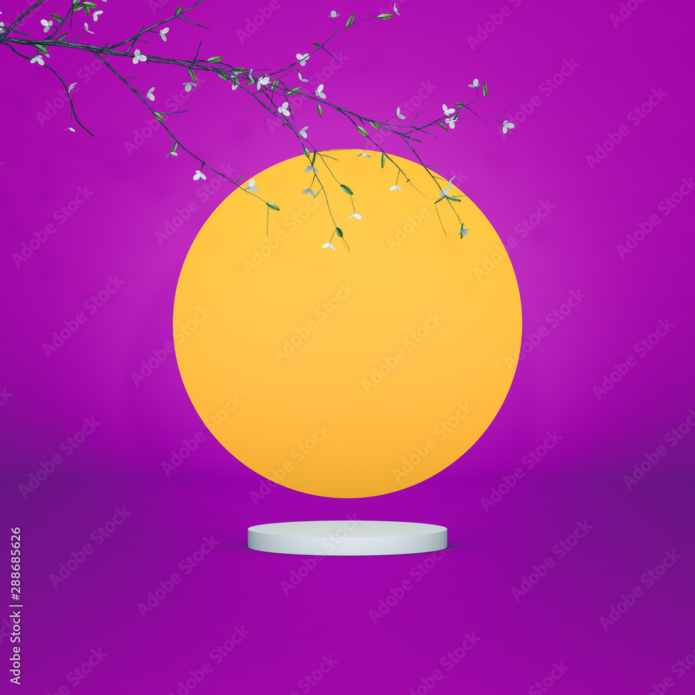 Aufkleber abstract cylinder box with full moon background. mid autumn festival background. 3d render.